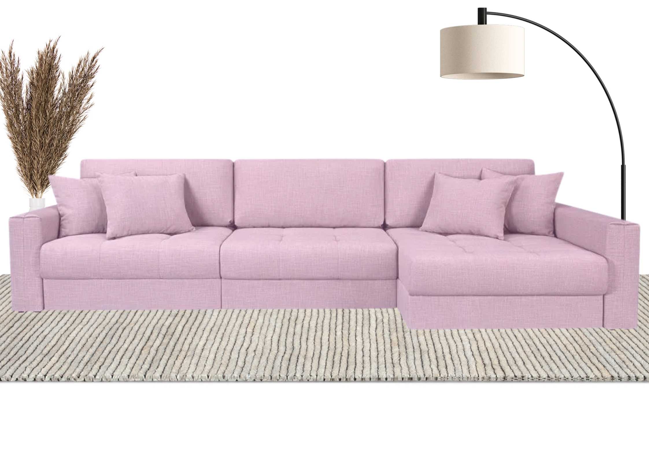 Różowy narożnik modułowy z pikowanym siedziskiem